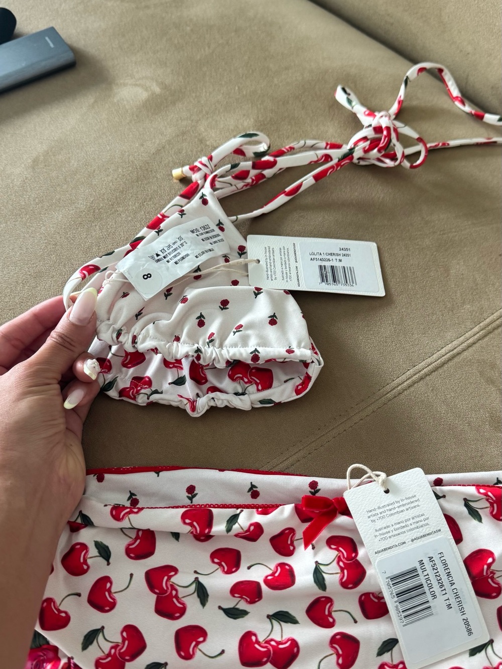 Agua Bendita White Cherry-Print String Bikini with Red Accents - Picture 2 of 4